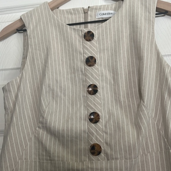 Calvin Klein Beige Striped Button Detail Sheath Dress - Picture 5 of 10